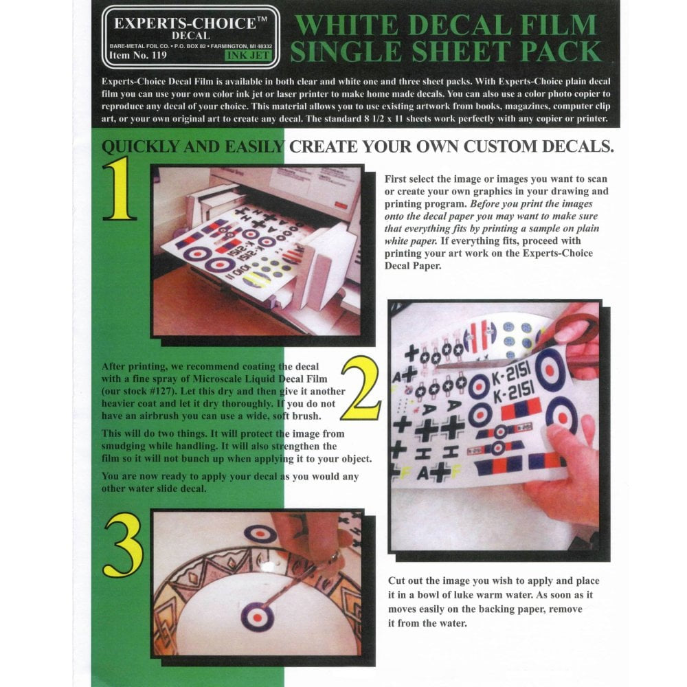 1 Feuille pour Décal Blanche