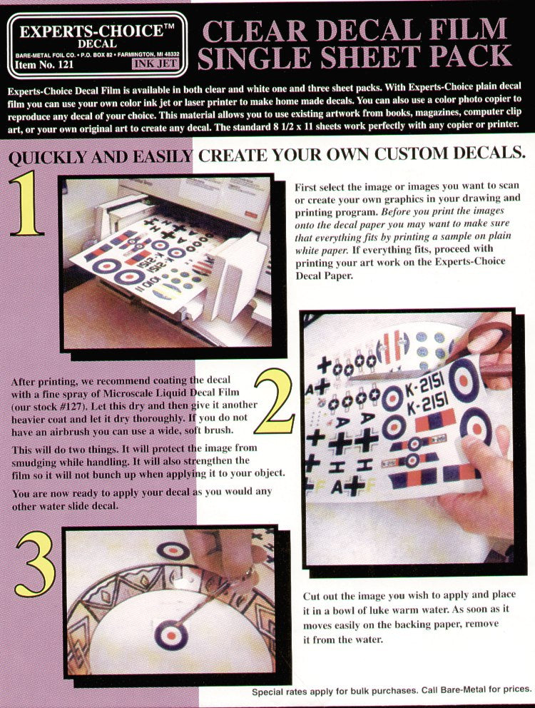 1 Feuille pour Décal Transparente