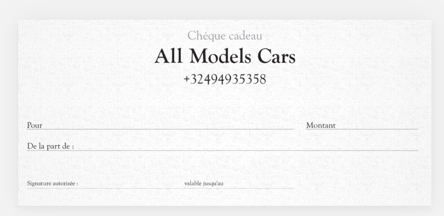 Chèque Cadeau - All Models Cars