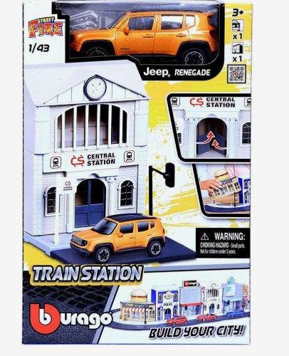 Street Fire City Train Station Jeep Renegade - Bburago