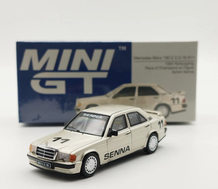 Mercedes Benz 190E 2.3-16 #11 1984 Nürburgring Race of Champions + Figurine Ayrton Senna - LHD - Mini GT 1076